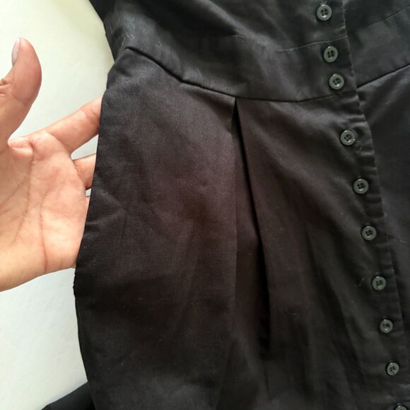 Rihoas Black Linen Cotton Midi Dress Button Front Pockets Sleeveless Casual Sz S - Picture 3 of 8